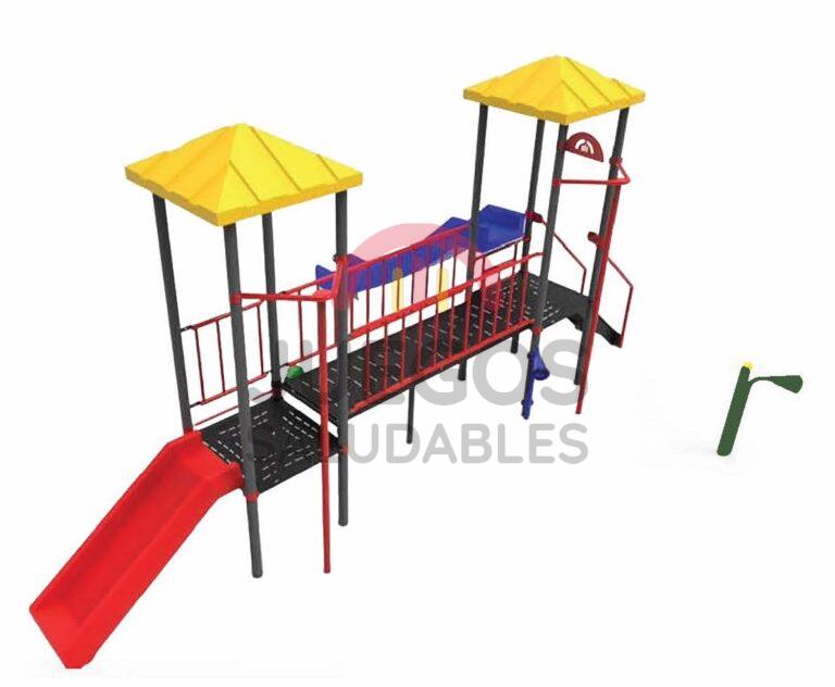 Mangrullo Doble con Puente, Tobogán y 2 Bajadas Bombero